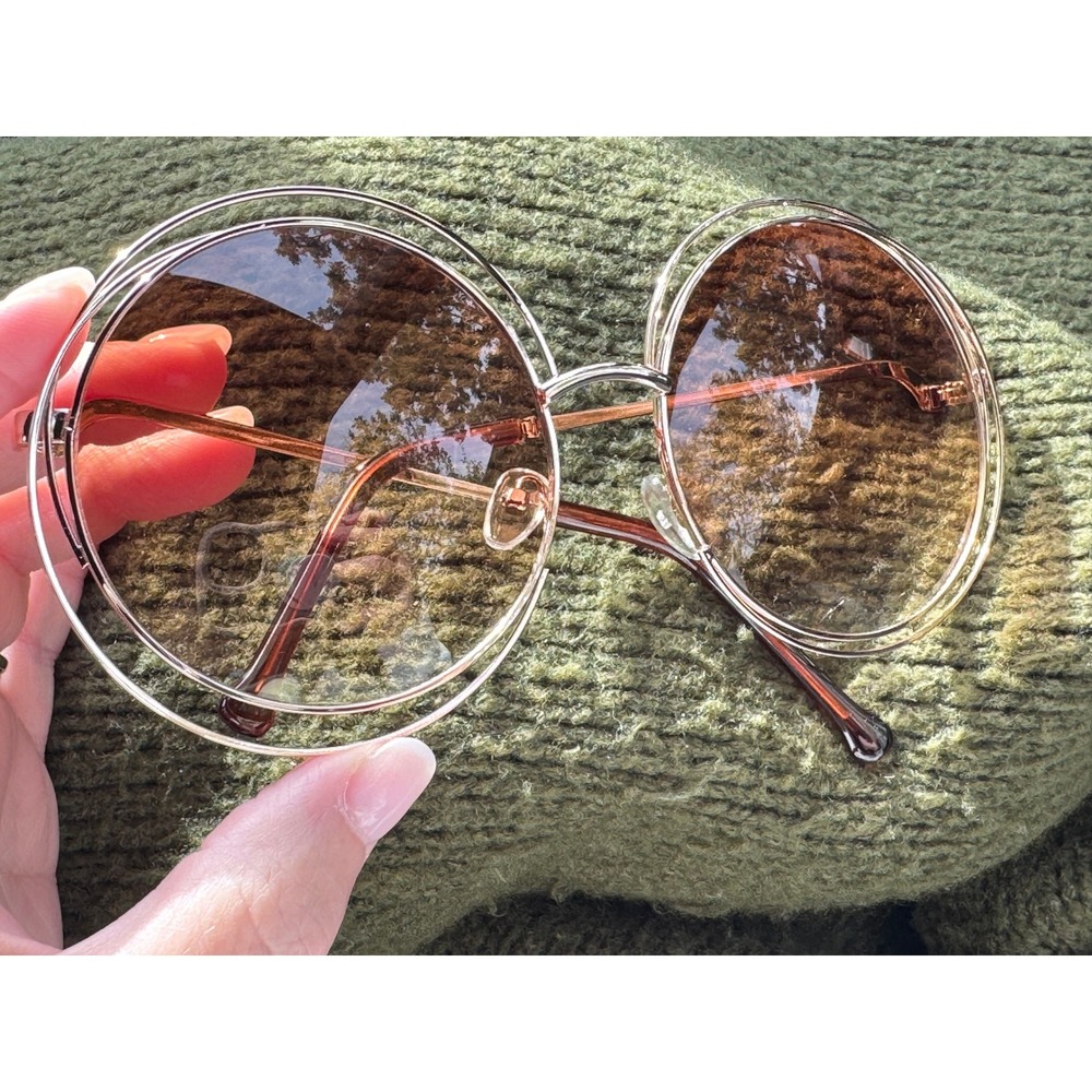Rose Gold Double Rim Round Sunglasses Gradient Brown Lens Retro Boho Style